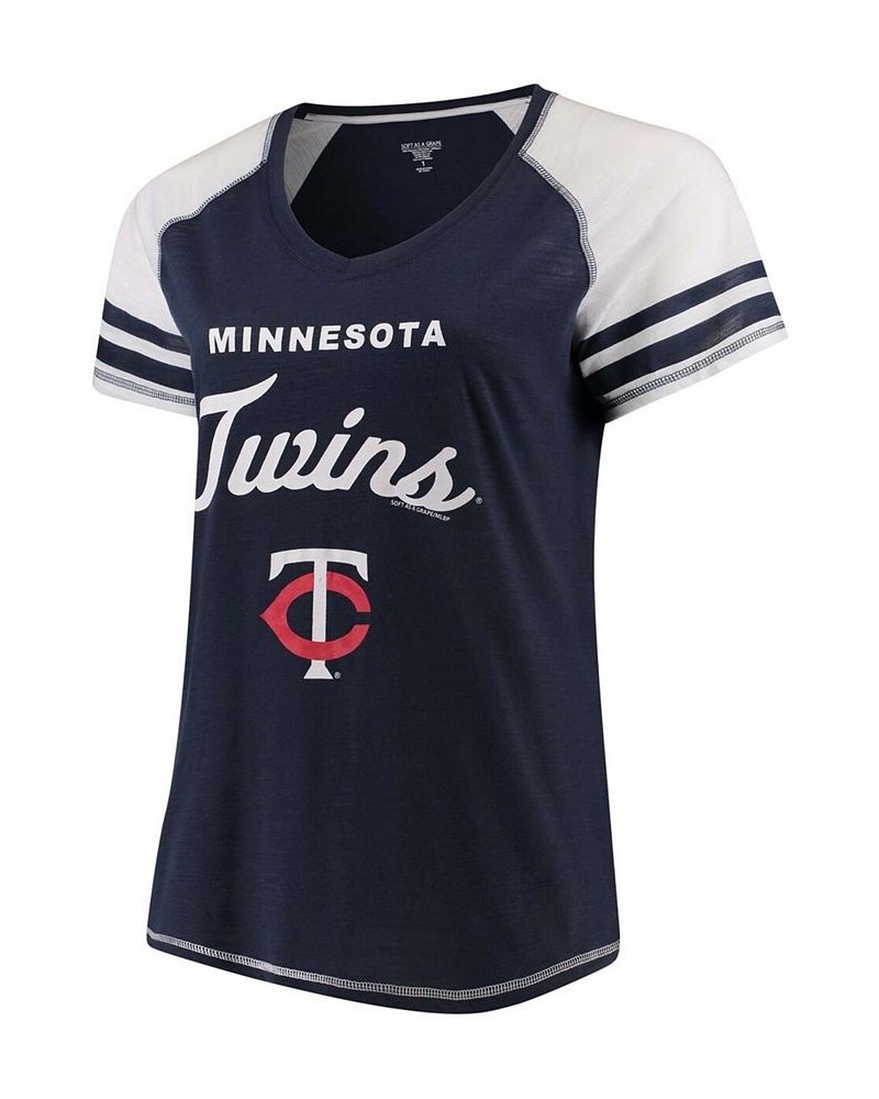 Women's Plus Size Navy Minnesota Twins Three Out Color Blocked Raglan Sleeve T-shirt Navy $31.00 Tops