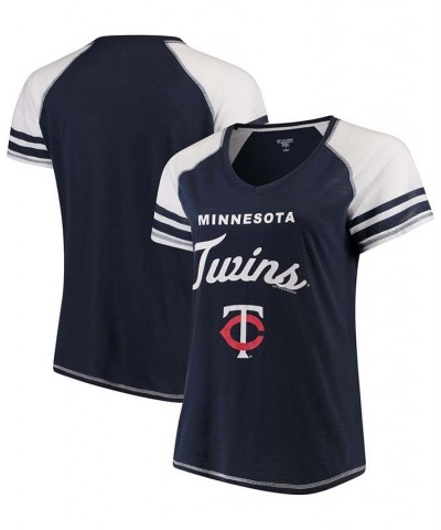 Women's Plus Size Navy Minnesota Twins Three Out Color Blocked Raglan Sleeve T-shirt Navy $31.00 Tops