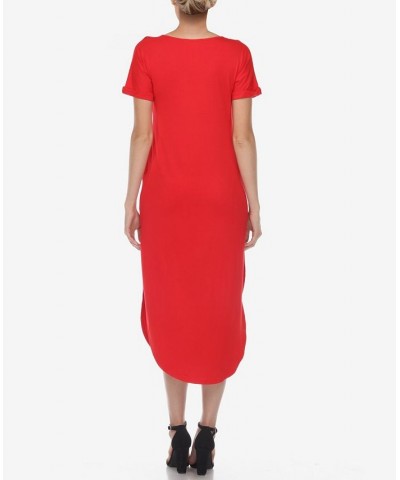 Women's Short Sleeve V-Neck Maxi Dress Red $32.00 Dresses