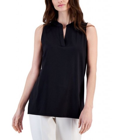 Women's Sleeveless Split-Neck Tunic Black $42.72 Tops