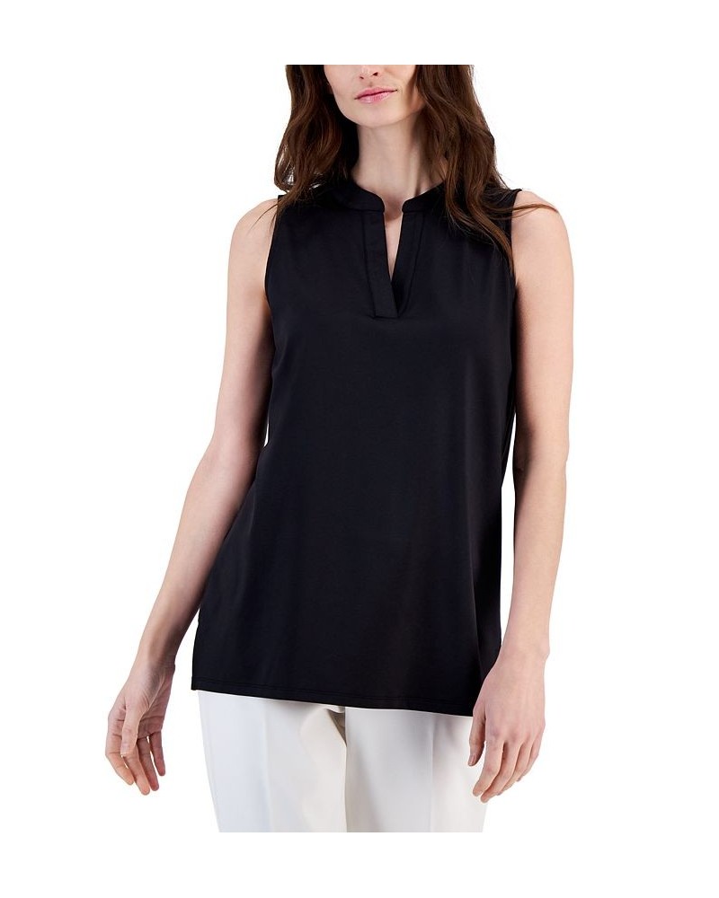 Women's Sleeveless Split-Neck Tunic Black $42.72 Tops