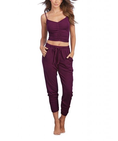 Women's Soft Rib-Knit Jersey 2-Piece Camisole and Jogger Pants Pajama Set Mulberry $24.60 Lingerie