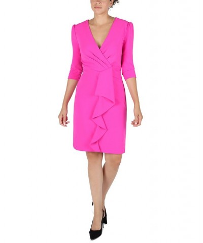 Women's Pleated Ruffled-Front Sheath Dress Pink $61.92 Dresses