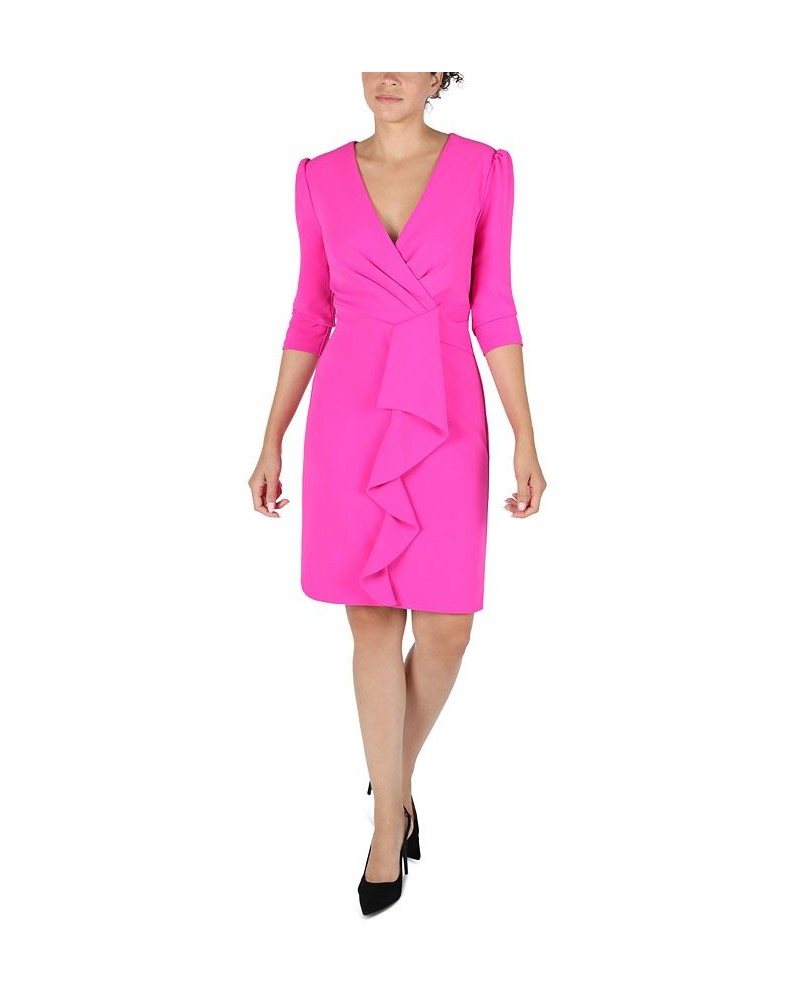 Women's Pleated Ruffled-Front Sheath Dress Pink $61.92 Dresses