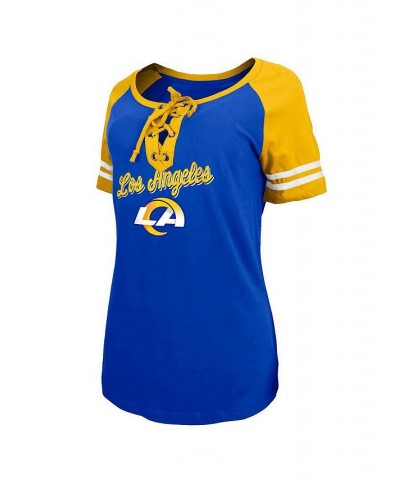 Women's Royal Gold Los Angeles Rams Logo Lace-Up Raglan T-shirt Blue $20.58 Tops