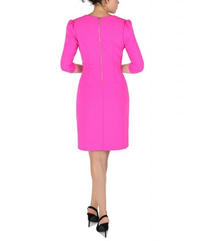 Women's Pleated Ruffled-Front Sheath Dress Pink $61.92 Dresses