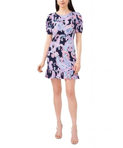 Petite Paisley Puff-Sleeve Jersey Dress Navy/Pink/Teal $33.97 Dresses