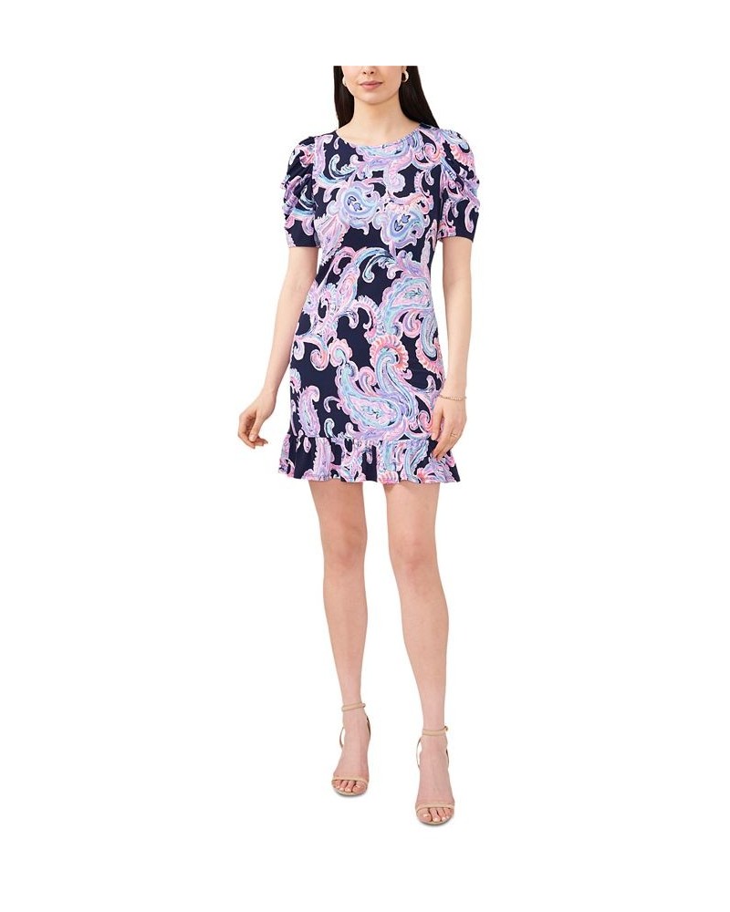 Petite Paisley Puff-Sleeve Jersey Dress Navy/Pink/Teal $33.97 Dresses