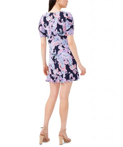 Petite Paisley Puff-Sleeve Jersey Dress Navy/Pink/Teal $33.97 Dresses