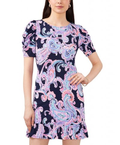 Petite Paisley Puff-Sleeve Jersey Dress Navy/Pink/Teal $33.97 Dresses