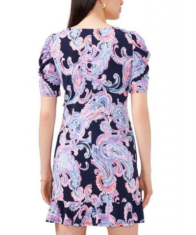 Petite Paisley Puff-Sleeve Jersey Dress Navy/Pink/Teal $33.97 Dresses