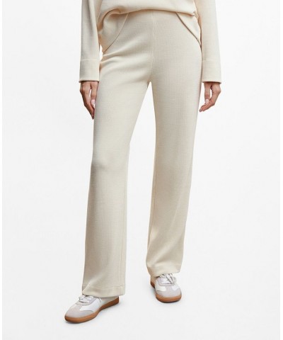 Women's Ribbed Knit Trousers Ecru $33.59 Pants