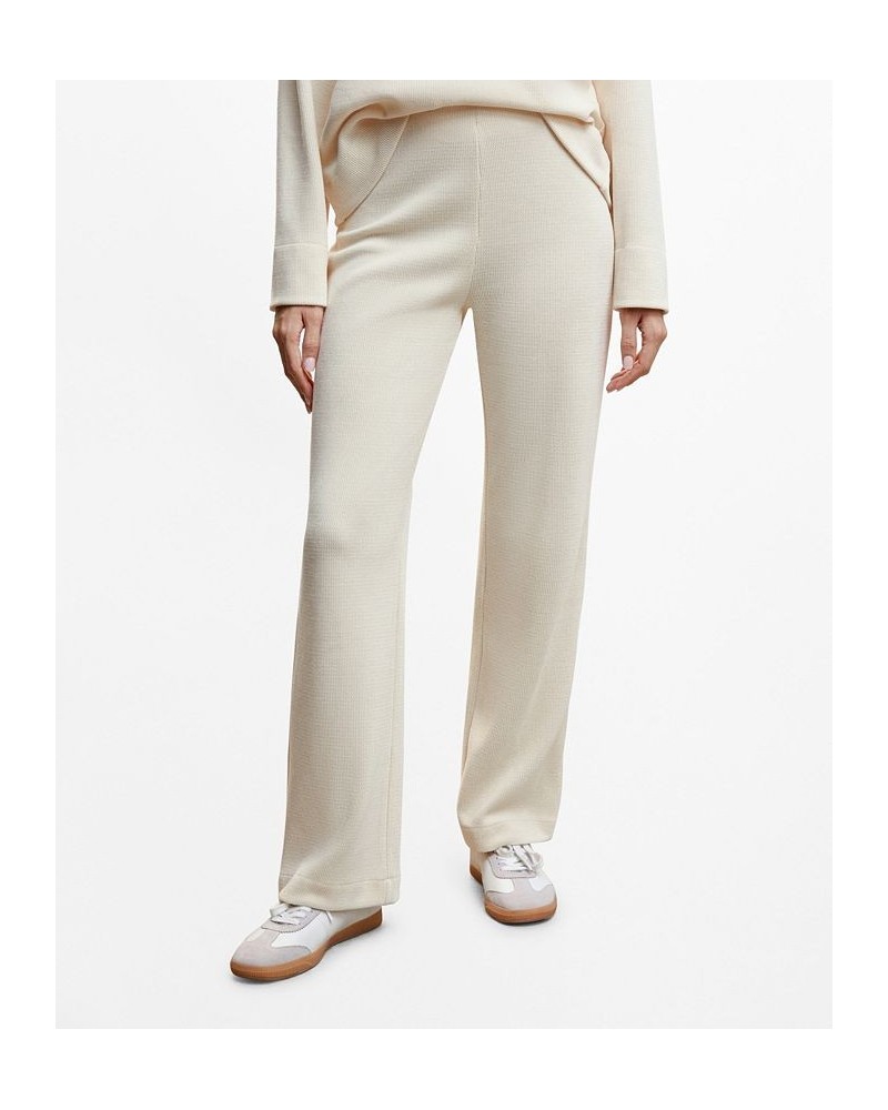 Women's Ribbed Knit Trousers Ecru $33.59 Pants