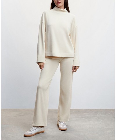 Women's Ribbed Knit Trousers Ecru $33.59 Pants