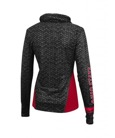 Women's Black Scarlet Ohio State Buckeyes Scaled Cowl Neck Pullover Sweatshirt Black $27.88 Sweatshirts