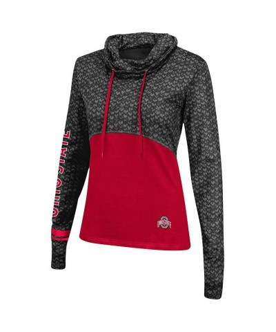 Women's Black Scarlet Ohio State Buckeyes Scaled Cowl Neck Pullover Sweatshirt Black $27.88 Sweatshirts