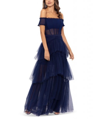 Mesh Tiered Gown Blue $115.50 Dresses