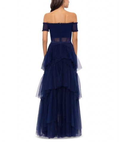 Mesh Tiered Gown Blue $115.50 Dresses