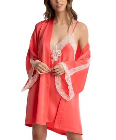 Secret Garden Lace-Trim Satin Wrap Robe Bright Coral $16.40 Sleepwear