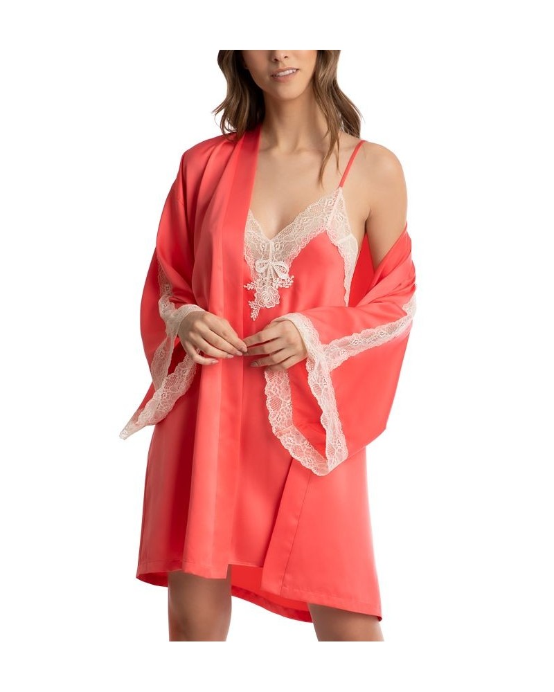 Secret Garden Lace-Trim Satin Wrap Robe Bright Coral $16.40 Sleepwear