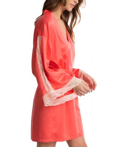 Secret Garden Lace-Trim Satin Wrap Robe Bright Coral $16.40 Sleepwear