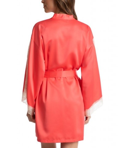 Secret Garden Lace-Trim Satin Wrap Robe Bright Coral $16.40 Sleepwear