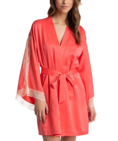 Secret Garden Lace-Trim Satin Wrap Robe Bright Coral $16.40 Sleepwear