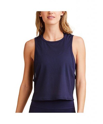 Women's Mesh Tie-Back Tank Navy $31.00 Tops