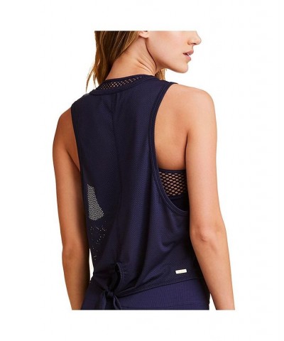 Women's Mesh Tie-Back Tank Navy $31.00 Tops