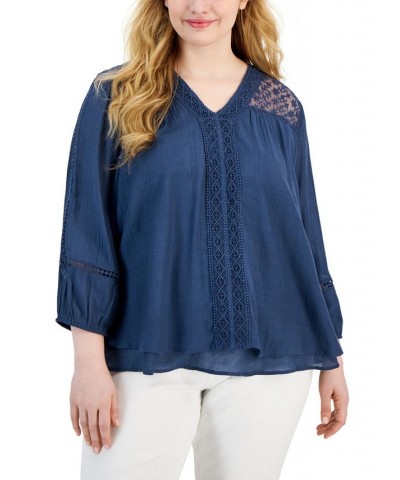 Plus Size Lace-Trim Long-Sleeve Top Shiitake $19.94 Tops