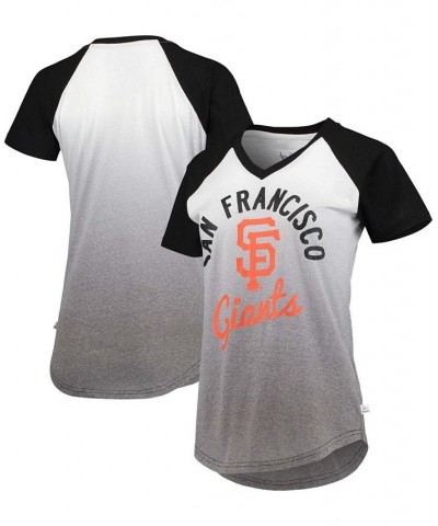 Women's Black White San Francisco Giants Shortstop Ombre Raglan V-Neck T-shirt Black, White $35.39 Tops