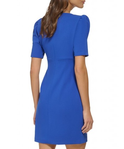 Petite Ruched V-Neck Elbow-Sleeve Scuba Crepe Dress Cobalt $34.04 Dresses