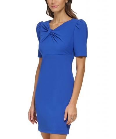 Petite Ruched V-Neck Elbow-Sleeve Scuba Crepe Dress Cobalt $34.04 Dresses