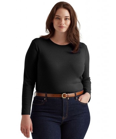 Plus Size Stretch Long-Sleeve Tee Black $34.75 Tops