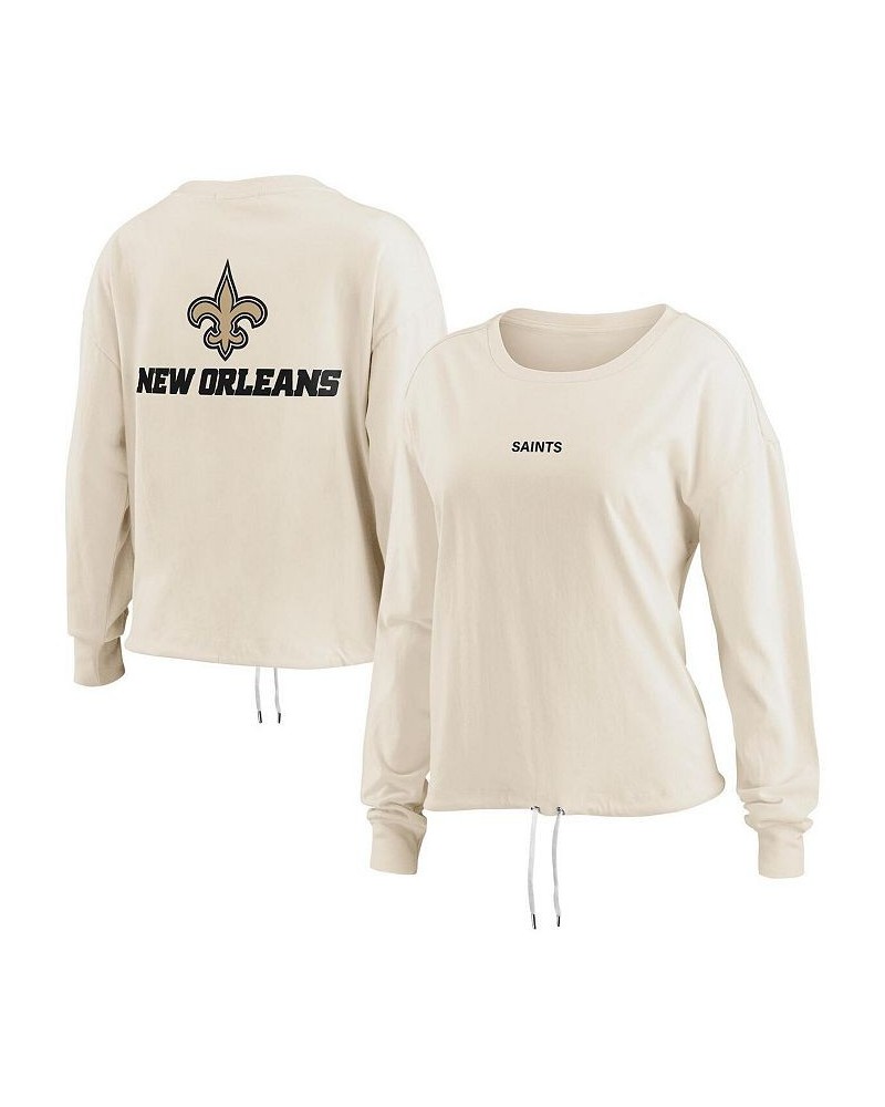 Women's Oatmeal New Orleans Saints Long Sleeve Crop Top Shirt Oatmeal $21.60 Tops