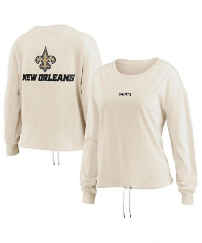 Women's Oatmeal New Orleans Saints Long Sleeve Crop Top Shirt Oatmeal $21.60 Tops