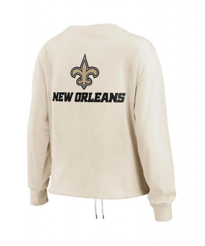 Women's Oatmeal New Orleans Saints Long Sleeve Crop Top Shirt Oatmeal $21.60 Tops