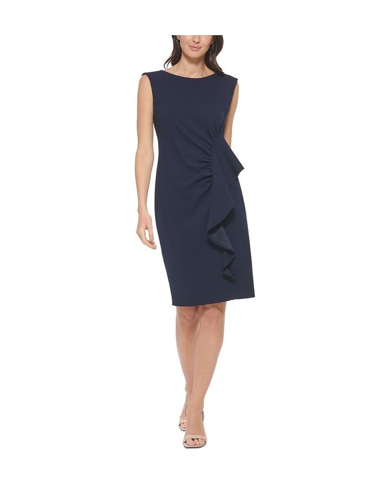 Women's Ruffle-Trim Sheath Dress Blue $70.56 Dresses