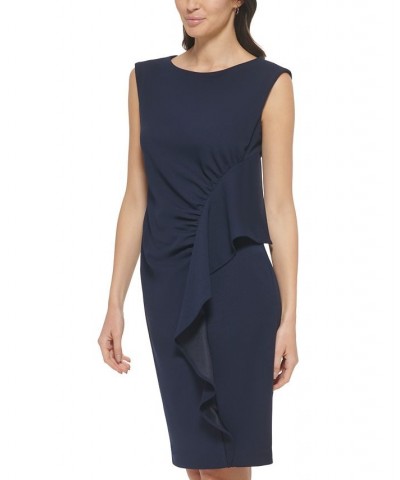 Women's Ruffle-Trim Sheath Dress Blue $70.56 Dresses