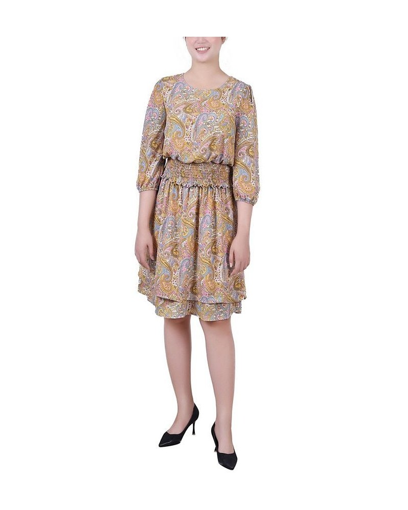 Petite Size 34 Sleeve Dobby Smocked Waist Dress Mustard Paisley $15.60 Dresses