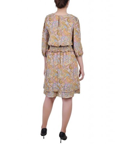 Petite Size 34 Sleeve Dobby Smocked Waist Dress Mustard Paisley $15.60 Dresses