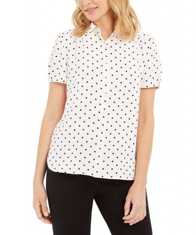 Dot-Print Button-Up Short-Sleeve Blouse White/Black $42.72 Tops