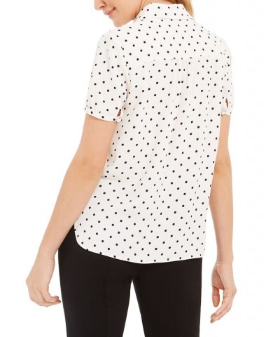 Dot-Print Button-Up Short-Sleeve Blouse White/Black $42.72 Tops