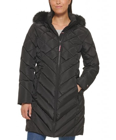 Women's Faux-Fur-Trim Hooded Puffer Coat Black $70.20 Coats