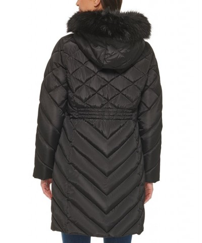 Women's Faux-Fur-Trim Hooded Puffer Coat Black $70.20 Coats