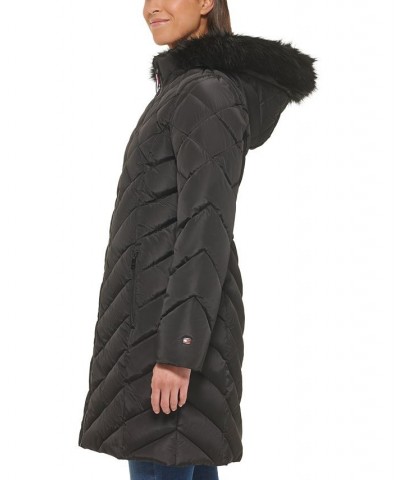 Women's Faux-Fur-Trim Hooded Puffer Coat Black $70.20 Coats