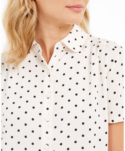 Dot-Print Button-Up Short-Sleeve Blouse White/Black $42.72 Tops