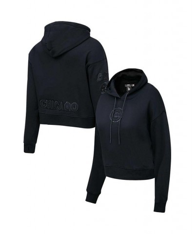 Women's Chicago Cubs Triple Black Cropped Pullover Hoodie Black $45.04 Sweatshirts