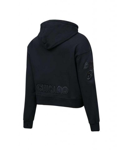 Women's Chicago Cubs Triple Black Cropped Pullover Hoodie Black $45.04 Sweatshirts