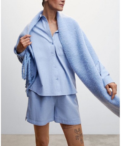 Women's Chest-Pocket Cotton Shirt Blue $36.39 Sleepwear